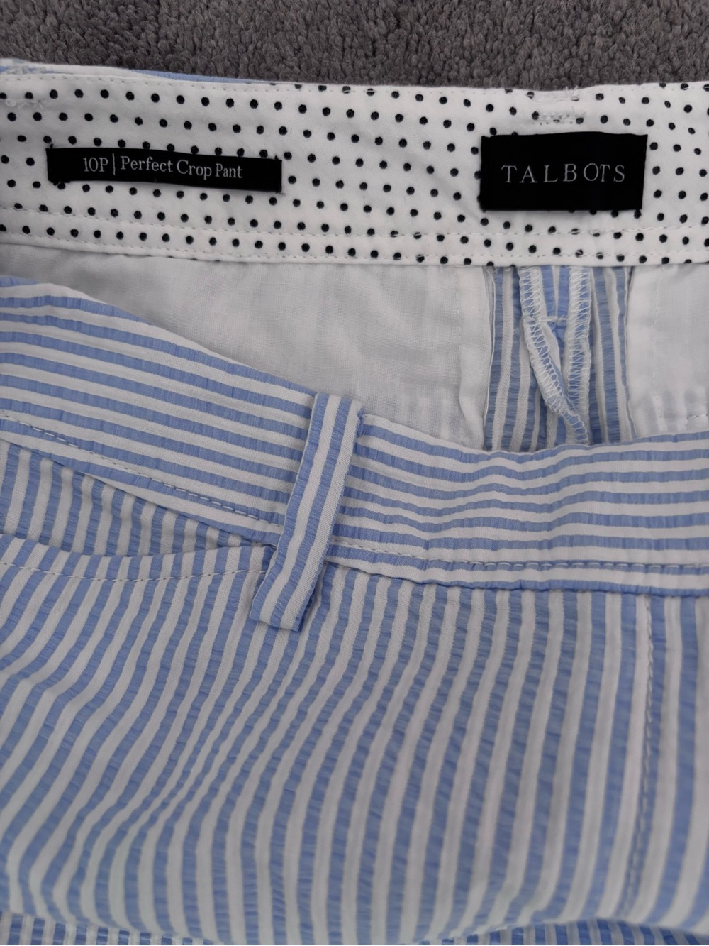 Talbots Perfect Crop Pant 10P Blue White Seersucker Striped Cotton Pants - Picture 7 of 8